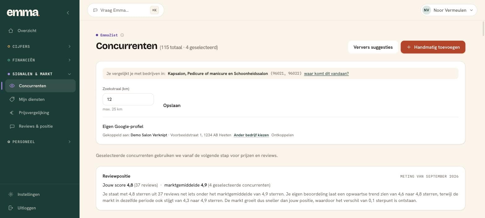 Het scherm van EmmaZiet in de app